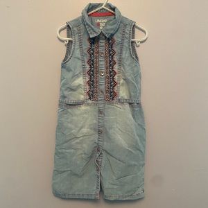 Girls denim sleeveless embroidered dress.
